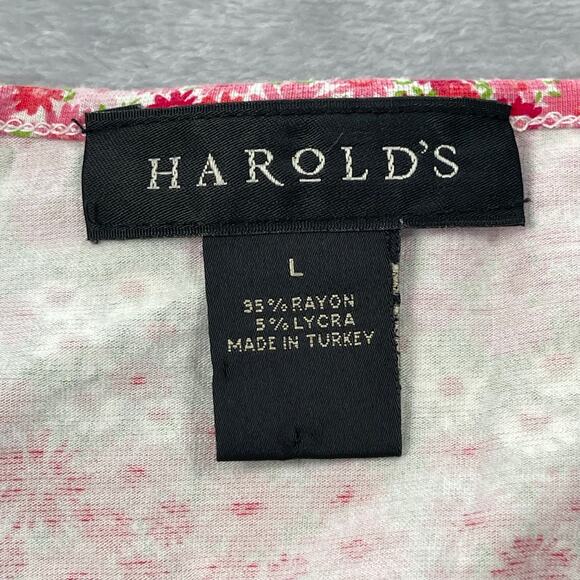 Harolds Top Womens Large Pink Floral Print Scoop Neck Tee Cropped 3/4 Sleeve - Picture 10 of 14